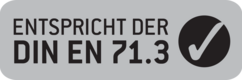 Produkte mit diesem Signet sind gemäß der Norm DIN EN 71.3 (Kat. 3) geprüft.