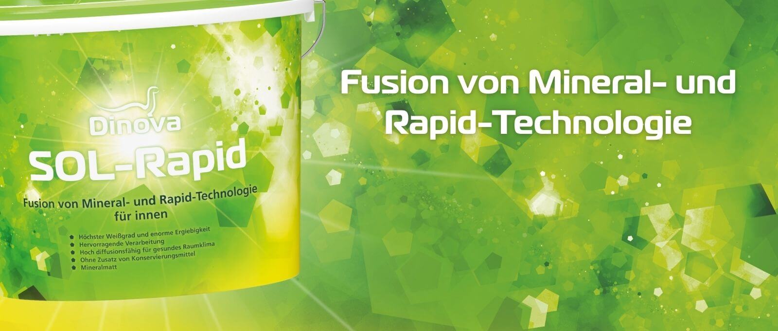 SOL-Rapid Gebinde ist links am Rand großflächig angeschnitten. Rechts steht: Fusion von Mineral- und Rapid-Technologie